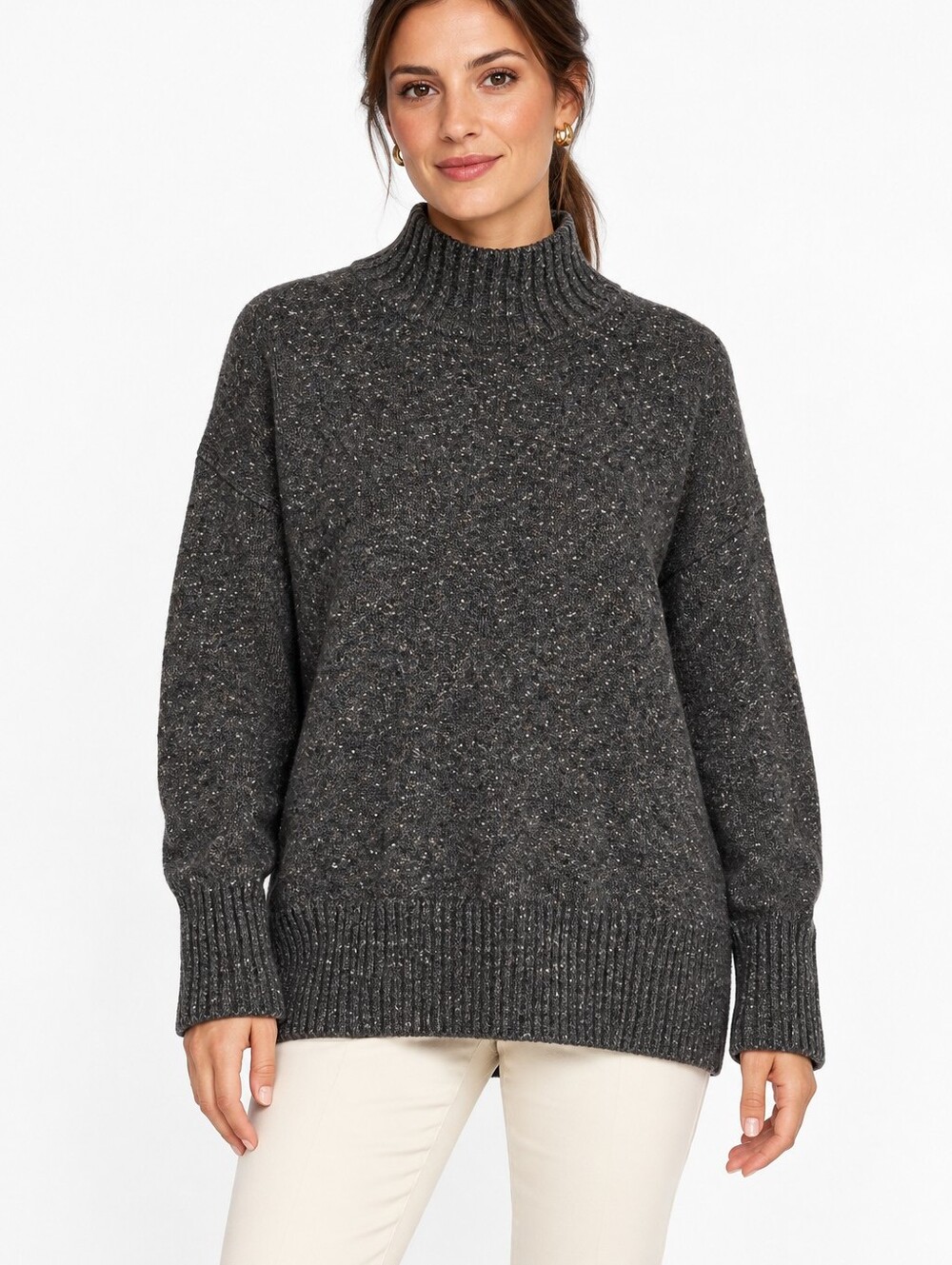 FRAME Charcoal Multi Wool Blend Mock Neck Sweater XS/TP Oversized Marled Knit